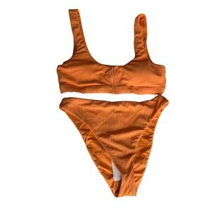 Dippin' Daisy's Orange Reef Wave Front Zipper Bikini Set large NWT
